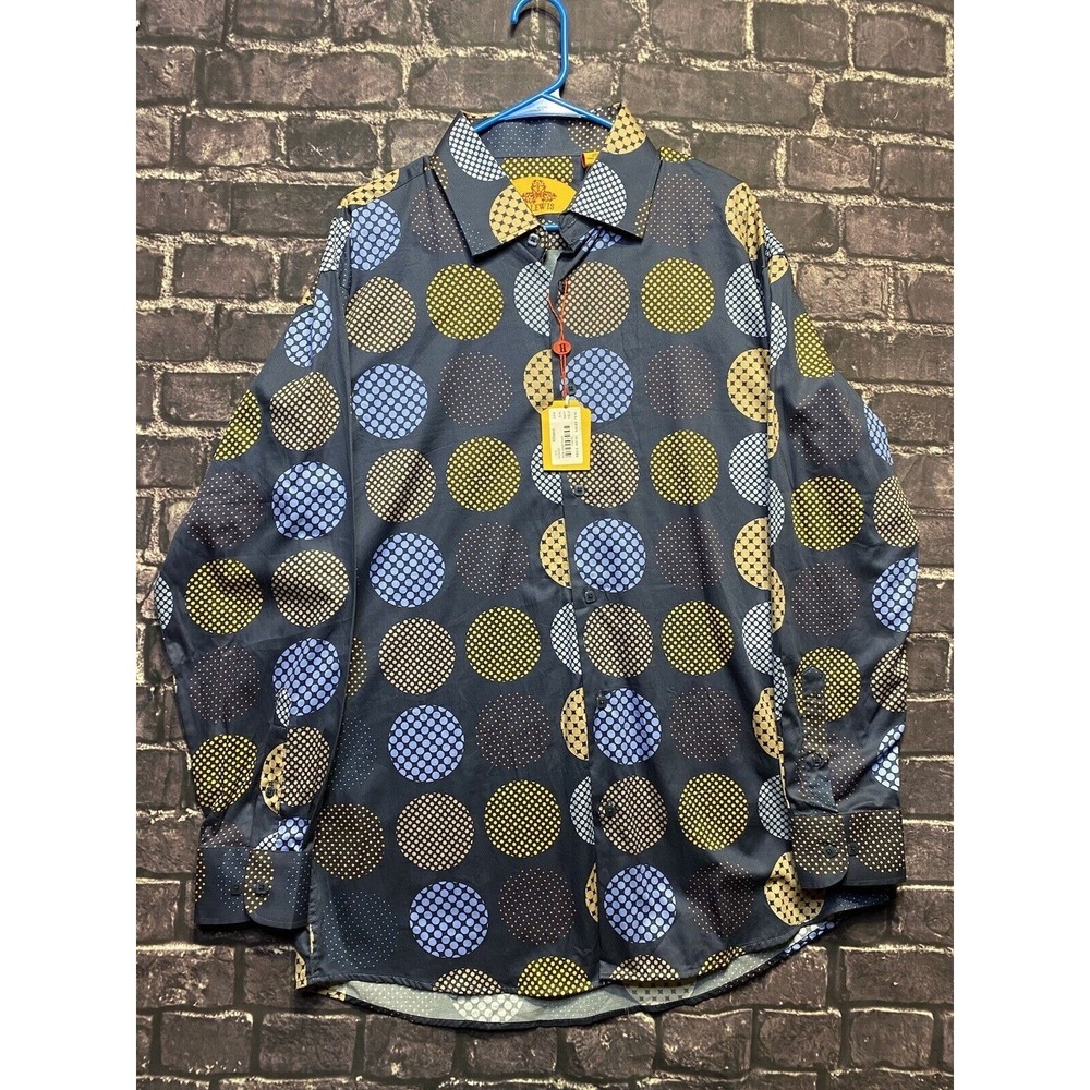 Robert Lewis Button Up Shirt Mens XL Blue Circles Pattern Urban‎ Streetwear NWT